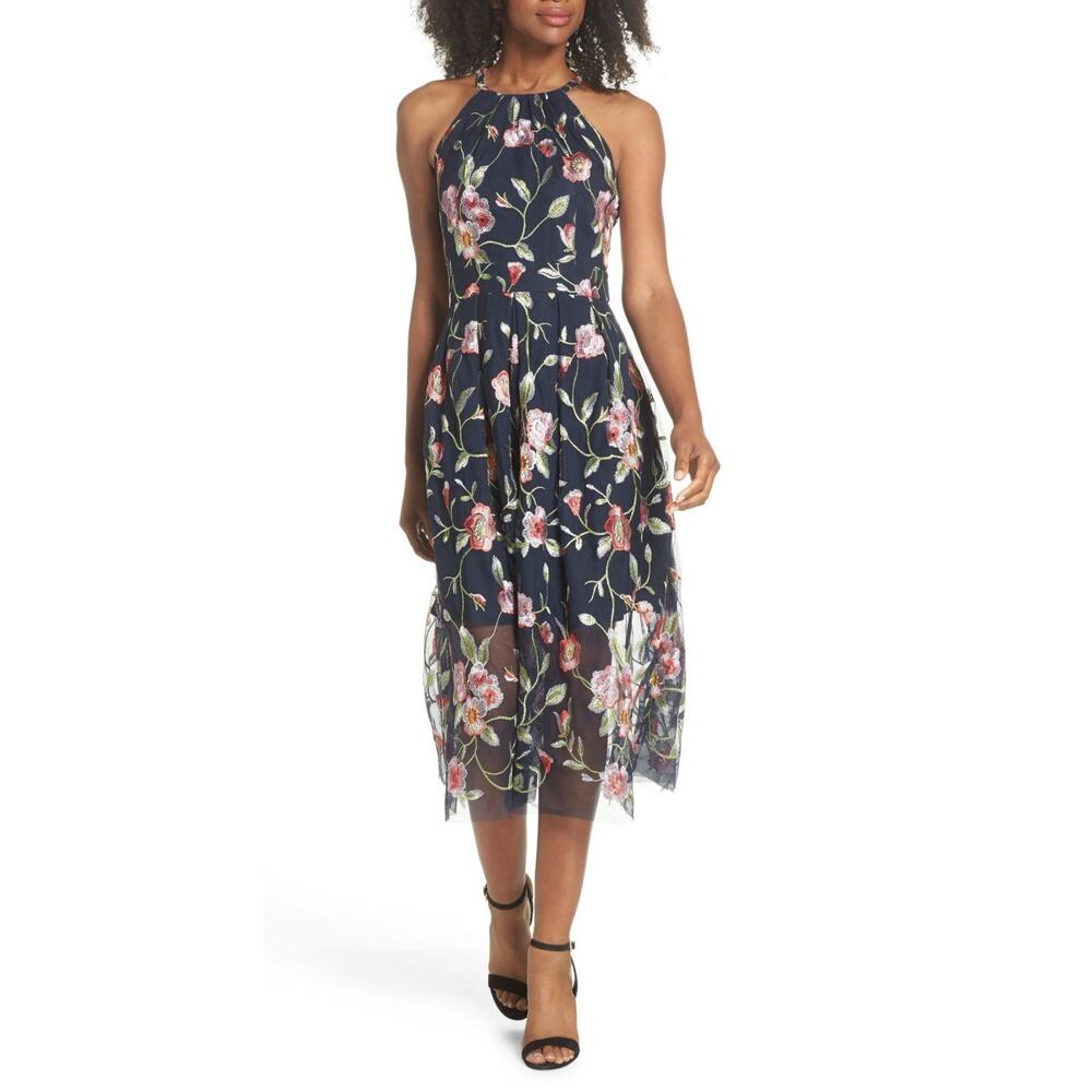 Vince Camuto Plus Sz 18W Floral Embroidered Halter Dress Wedding Party Holiday